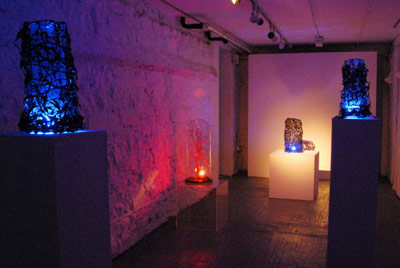 Samantha McKee: The Endgame, 2008, seaweed, blue bulbs, of variable sizes, installation view.